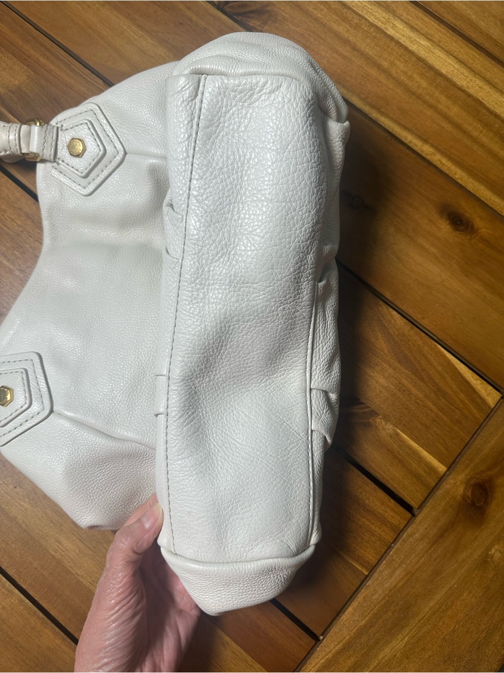 Marc by Marc Jacobs Classic Q Fran White Pebbled Leather with Gold Hardware Hobo - Picture 4 of 13